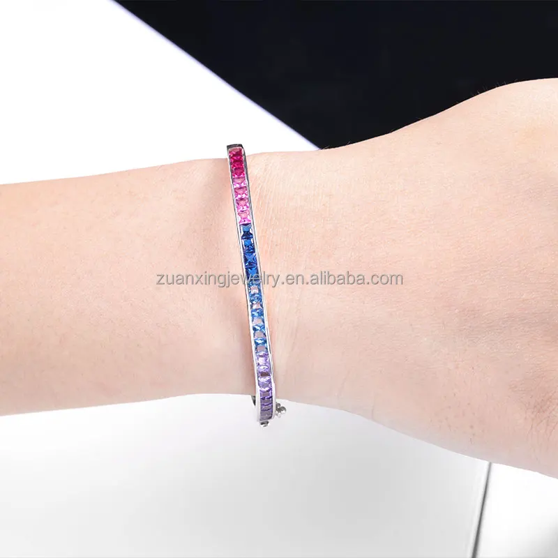 Rainbow Beautiful Womans Unique Sterling Silver 925 Tennis Bracelet Jewellery For Gift