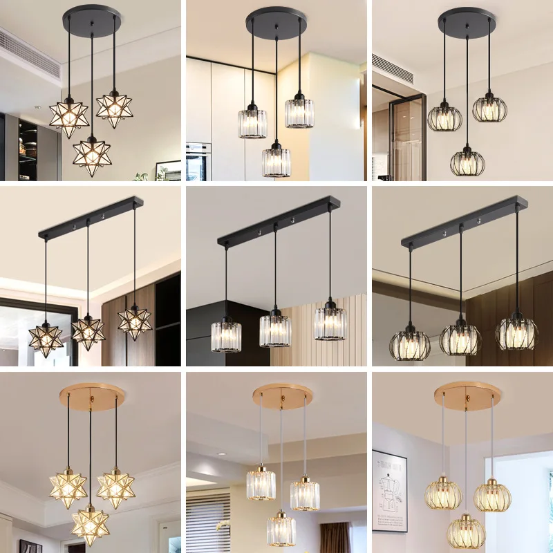 Chandelier Three Head Aisle Dining Table Bar Lamps Creative Modern Crystal Light Luxury Star Hanging Chandelier Pendant Lights