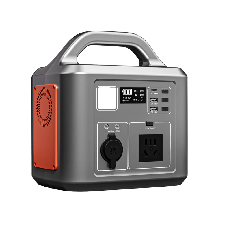 Portable Power Station 500W Outlets LED Flashlight Fast Charging Silent Solar Generator with AC/DC/USB Output for Camping