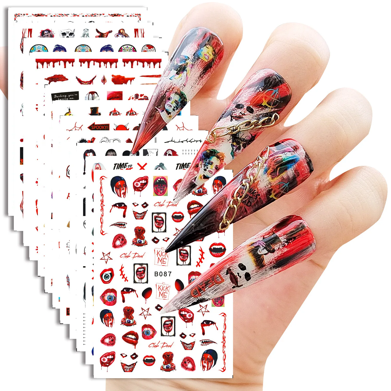 Halloween Nail Art  Sticker Set Anime Skull Bone Decals Gel Polish Slider Accessories Nail Decorations