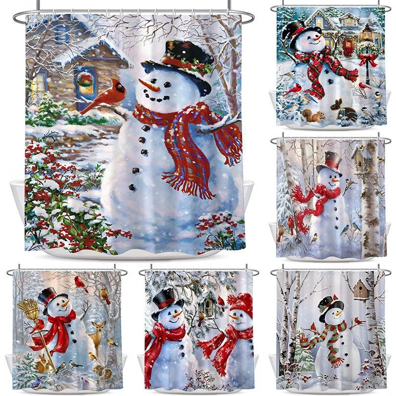 Wholesale Special Price Custom 3d Printed Christmas Fabric Shower Curtain Bathroom Elegant Shower Curtain Polyester And Mat Set