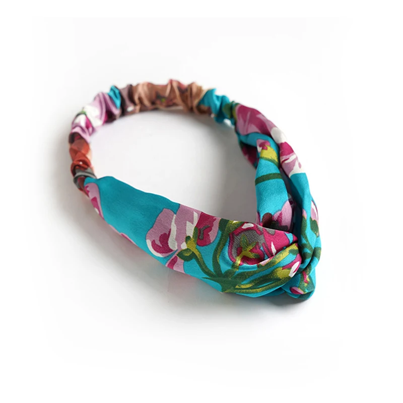 Wholesale Satin Knot Elastic Hair Band Colorful Vintage Twist Knot Women Headband Bohemian Cross Parent-child Style Head Band