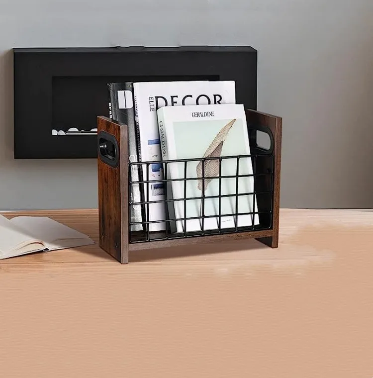 2 Piecesmagazine holder Desktop Magazine Rack Floor Rustic magazine basket  Farmhouse Metal