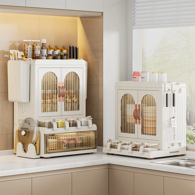 Multifunctional Plastic Kitchen Rack for Oils Spices and Utensils Efficient Storage Solution for a Tidy Counter