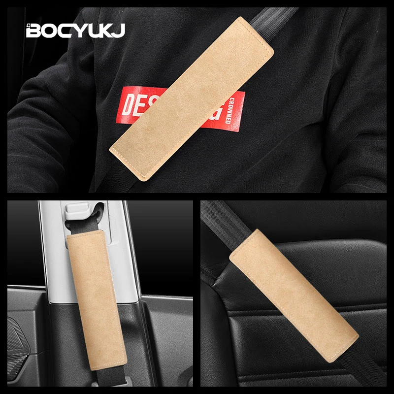 Suede Car Seat Belt Shoulder Cover Protective Pad For BMW Mercedes Audi VW MINI Tesla Toyota Hyundai Ford Interior Accessories