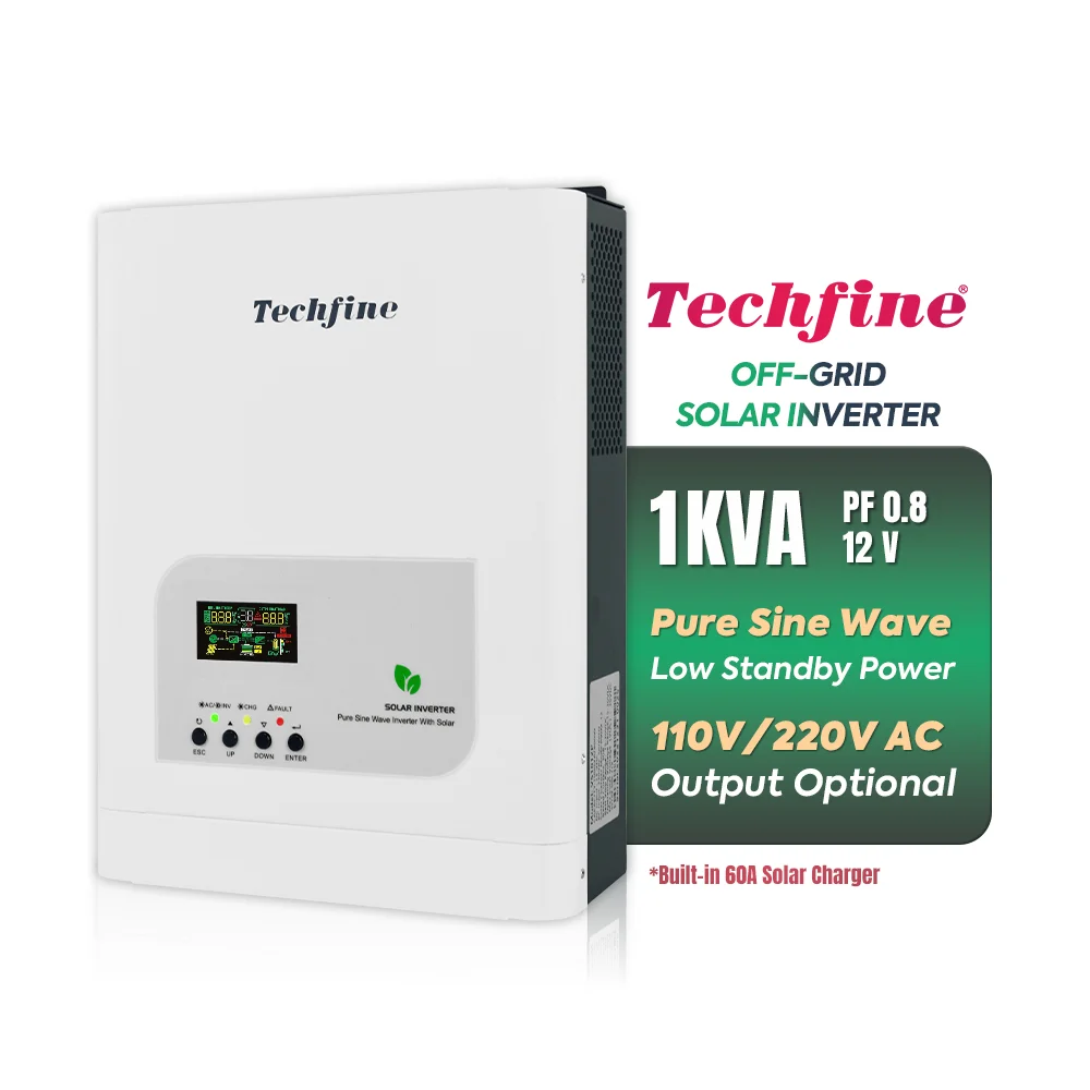 Techfine good price 1000va 800w off-grid inverter 1kva 12v 800 watt 110v 220v 1 kva solar Inverter for solar energy