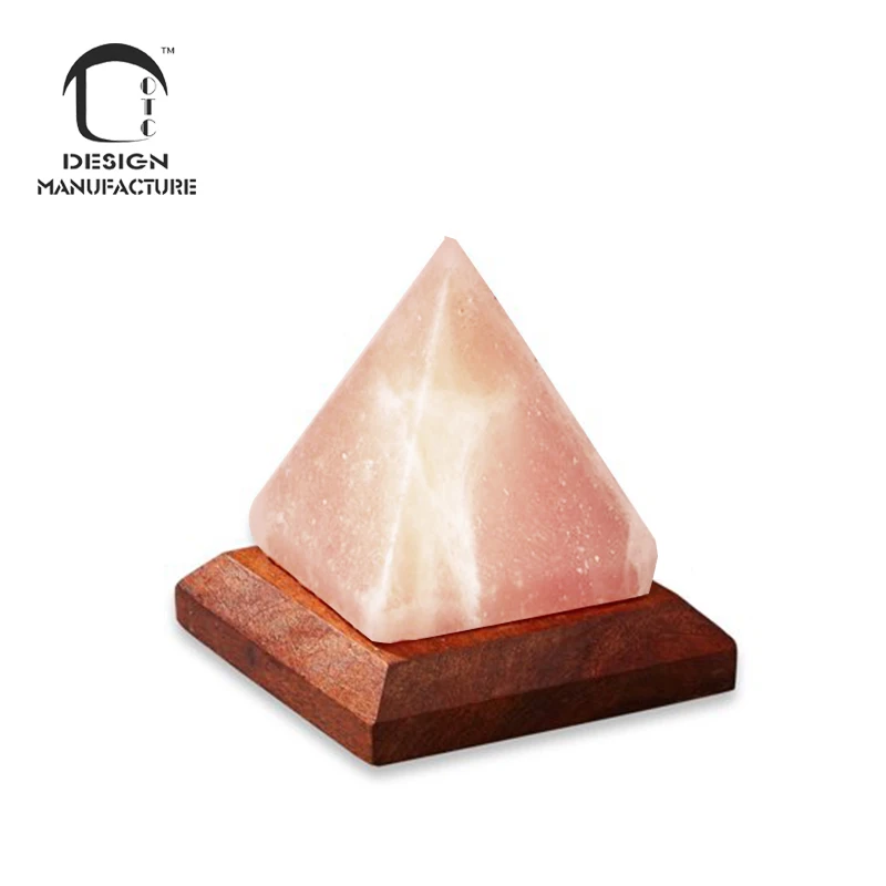 Supplier hot sale yoga hand carved mini pyramid Himalayan salt lamp with wooden base