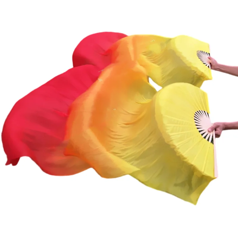 2 Colors Gradient Silk Veil Extra Long Double Sided Belly Dance Fan 180cm Pairs Adults Women ATS Concert Music Show Costume