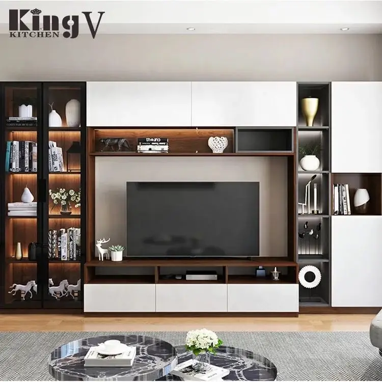 Новый дизайн современный простой глянцевый стенд для телевизора KINGV с УФ-защитой стенной шкаф со светодиодной подсветкой