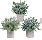 A-3198 Potted Artificial Eucalyptus Boxwood and Rosemary Plants