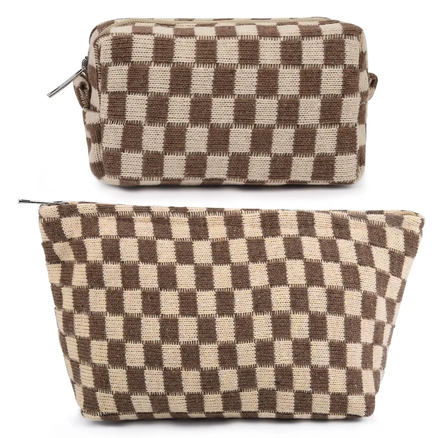 2 Pieces Makeup Bag Large Checkered Cosmetic Bag Canvas Travel Toiletry Bag Organizer Cute Makeup pouch for Women
