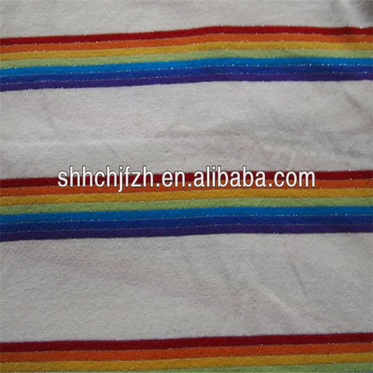 Lurex Stripe Cotton Elastane Single Jersey Fabric Metal Lurex Cotton Spandex Stripe Jersey Knit Stretch Lurex Knitted Fabric