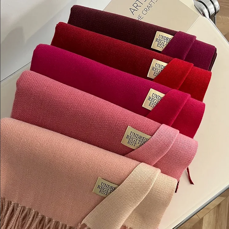 Wholesales Woman Winter Tassels Scarf Female Cashmere Pashmina Shawls Travel Wrap Solid Hijab Poncho Foulard Capes Other Scarves