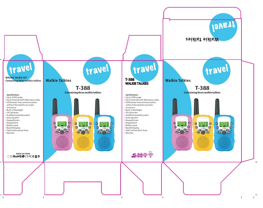 2024 Factory Direct Sale High Quality T388 Handheld Wireless Talk Toy Kids Walkie Talkie Packaging Color Box