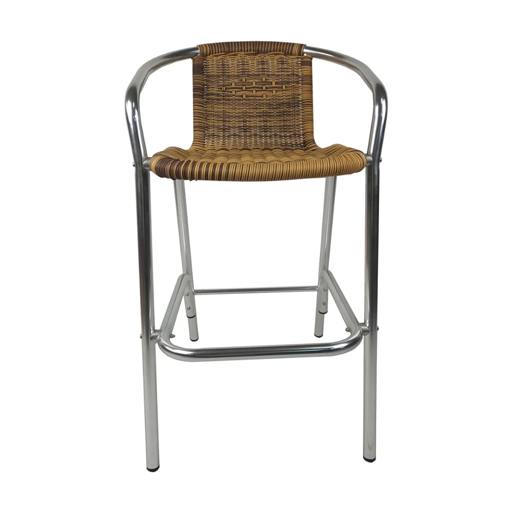 Modern Stainless Steel Stackable Metal High Stool Outdoor Rattan Bar Chair