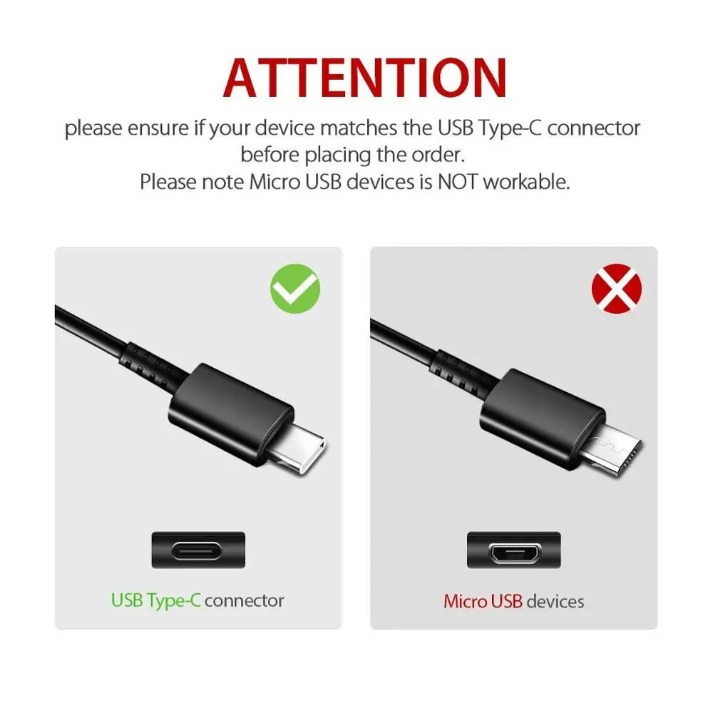 Adaptive Fast Charging Wall Charger Adapter with USB Type C Cable Quick Charge for Samsung Galaxy