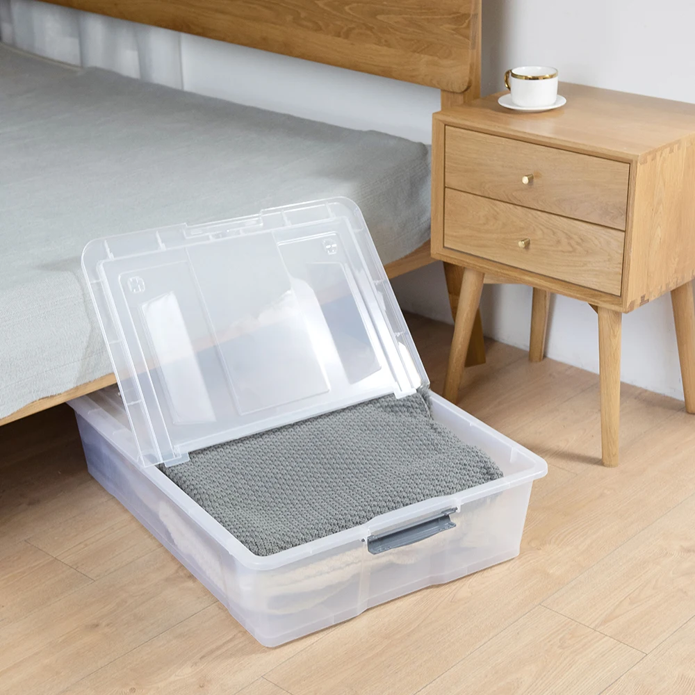 55L clear plastic transparent underbed storage box with split lid