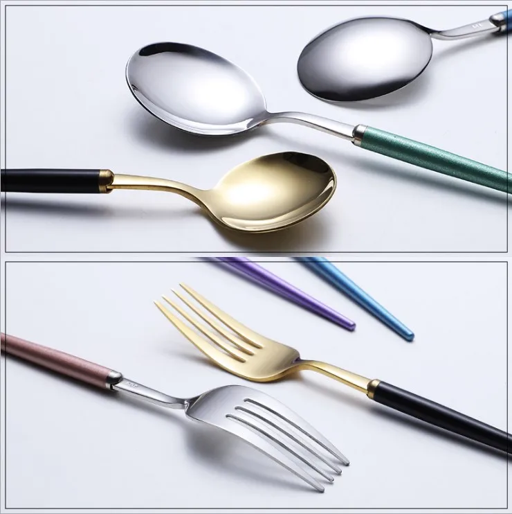 Portable Cutlery Set Travel Cutlery stainless steel Spoon Chopsticks Fork and Wheat Box