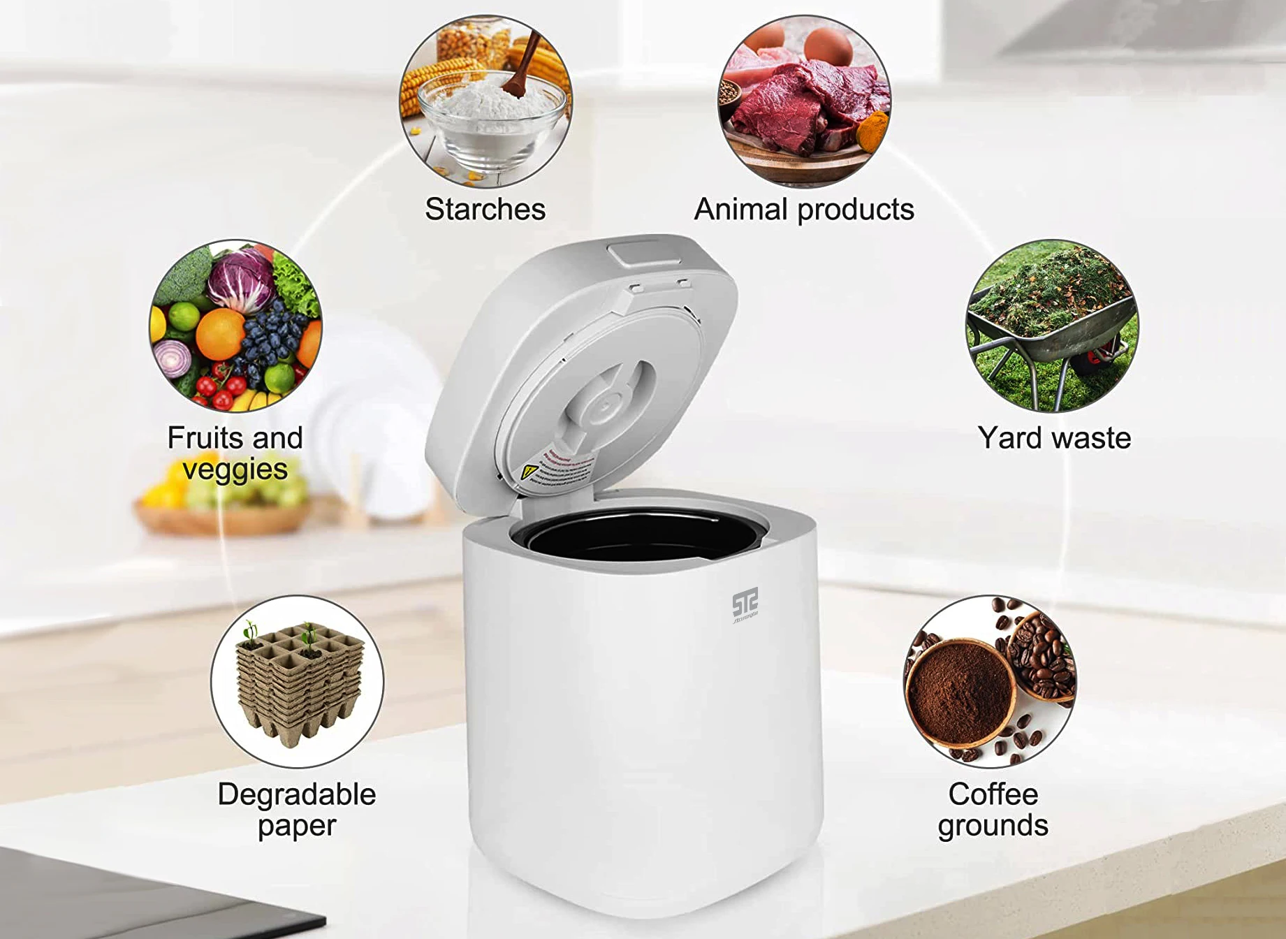 Electric Stainless Steel Kitchen Compost Bin Air Switch Automatic Waste Disposal Equipment Dishwasher Connectable Household