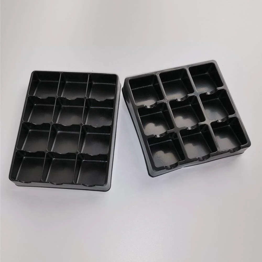 customized chocolate insert tray PET  blister container packaging plastic trays black PET chocolate blister tray