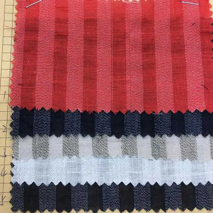 Custom Seersucker Shirt Dress Garment Material Woven Melan Men Washed Multi Striped Linen Cotton Fabric