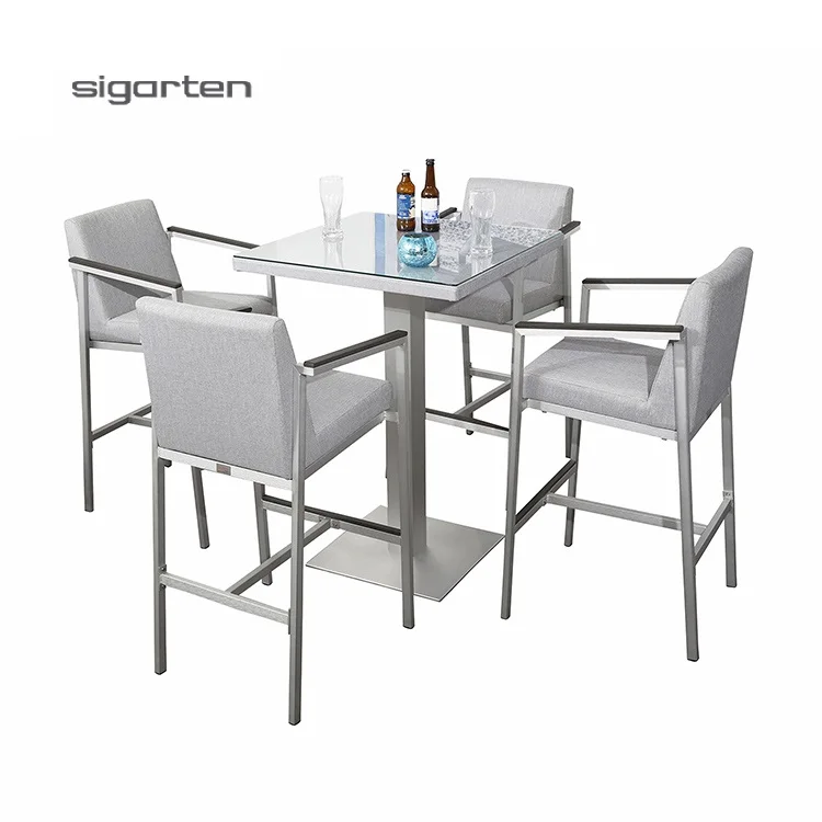 Modern Tempered Garden Furniture Set Glass Top Outdoor Bar With Chairs