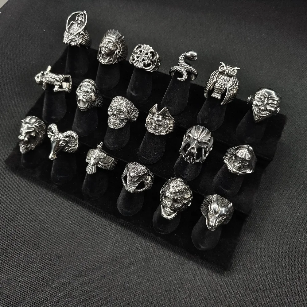 VAF Anel Bear Caveira Bague Tete De Mort Anillos De Calabera Calavera Stainless Steel Claw Goth Gothic Skull Skeleton Men Rings