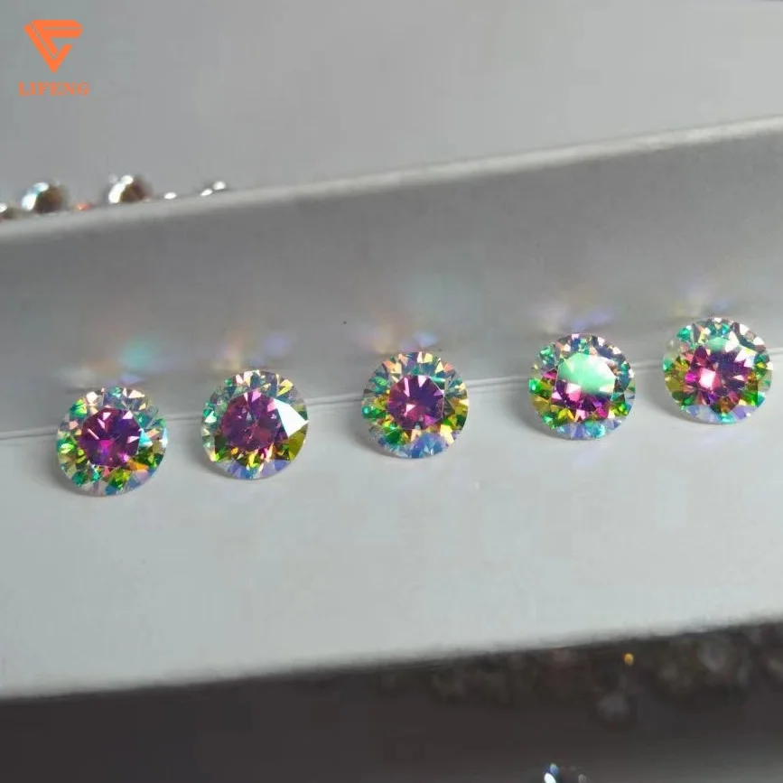 LiFeng High Quality Loose 6mm-9mm Rainbow Moissanite Diamond Tester Colored Gemstone for Jewelry Making Wholesale