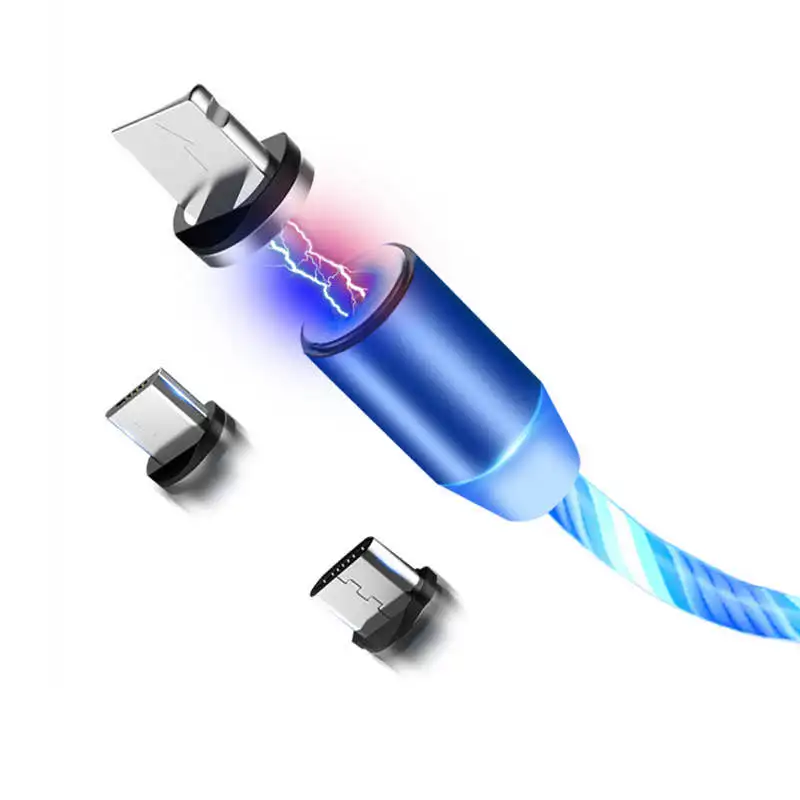 Магнитный USB-кабель 3 в 1 2 м Светодиодный светящийся бегущий кабель Micro USB Type-C кабели для мобильных телефонов яркий зарядный