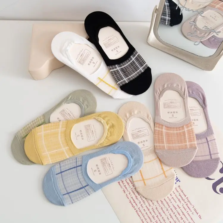 Summer wholesale stylish breathable sweet fresh versatile argyle no show teen invisible socks