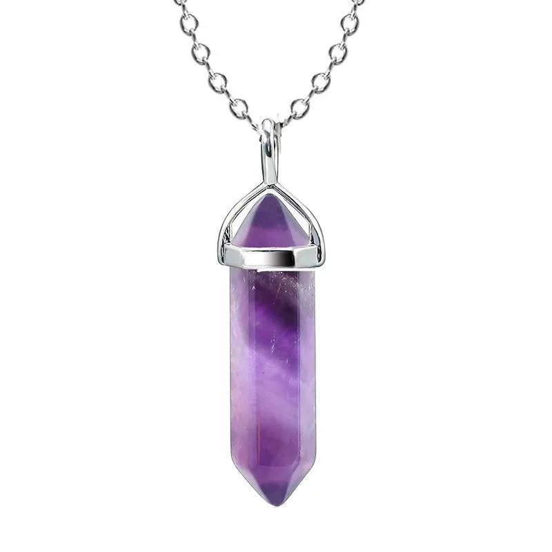 Natural Hexagonal Crystal Necklace Reiki Healing Crystals Pendant Wire Wrapped Gemstone Quartz Stone Pendants Necklaces