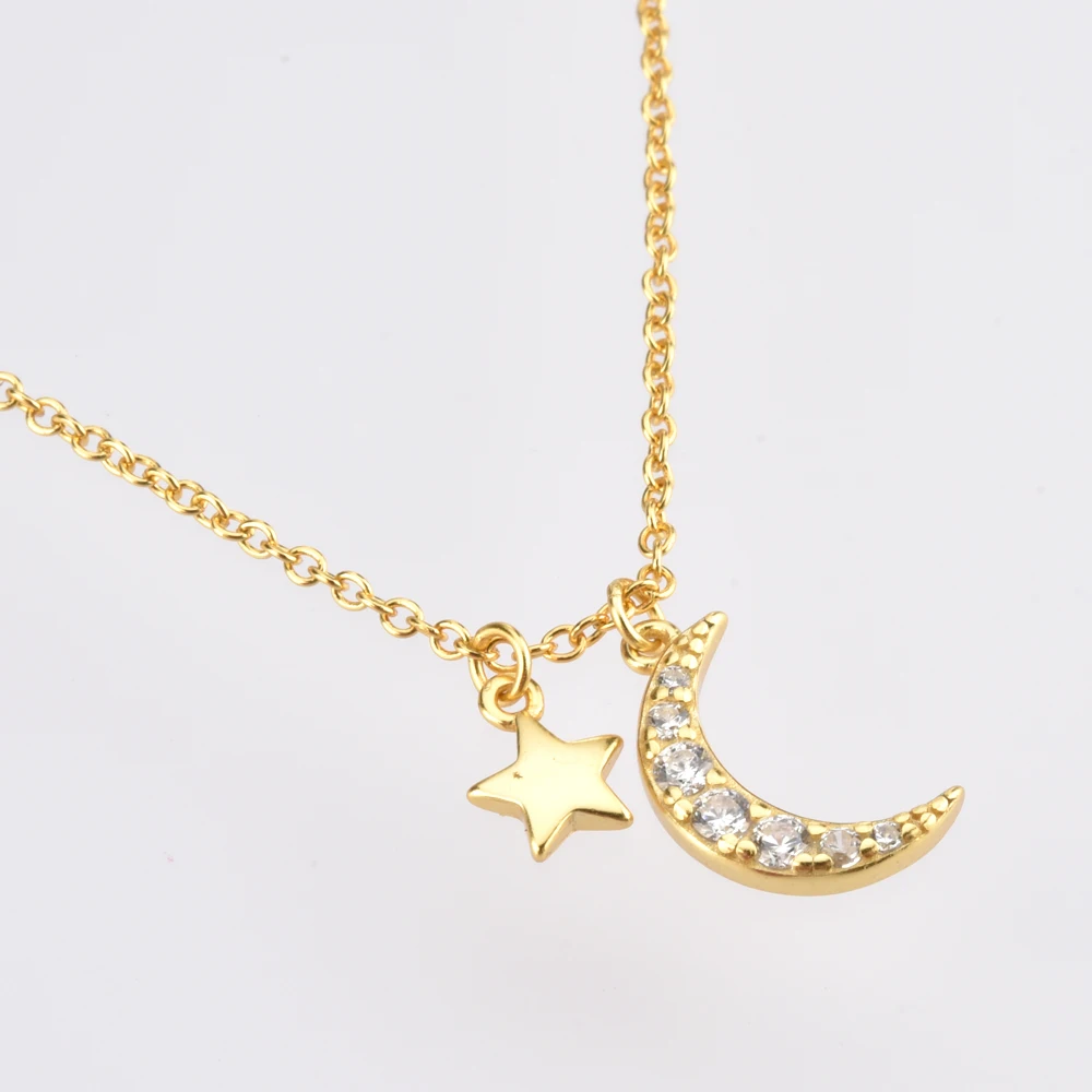 FUAMAY Collares Silver 925 Collar Mujer 18K Gold Plated Moon Necklace With Star Pendant