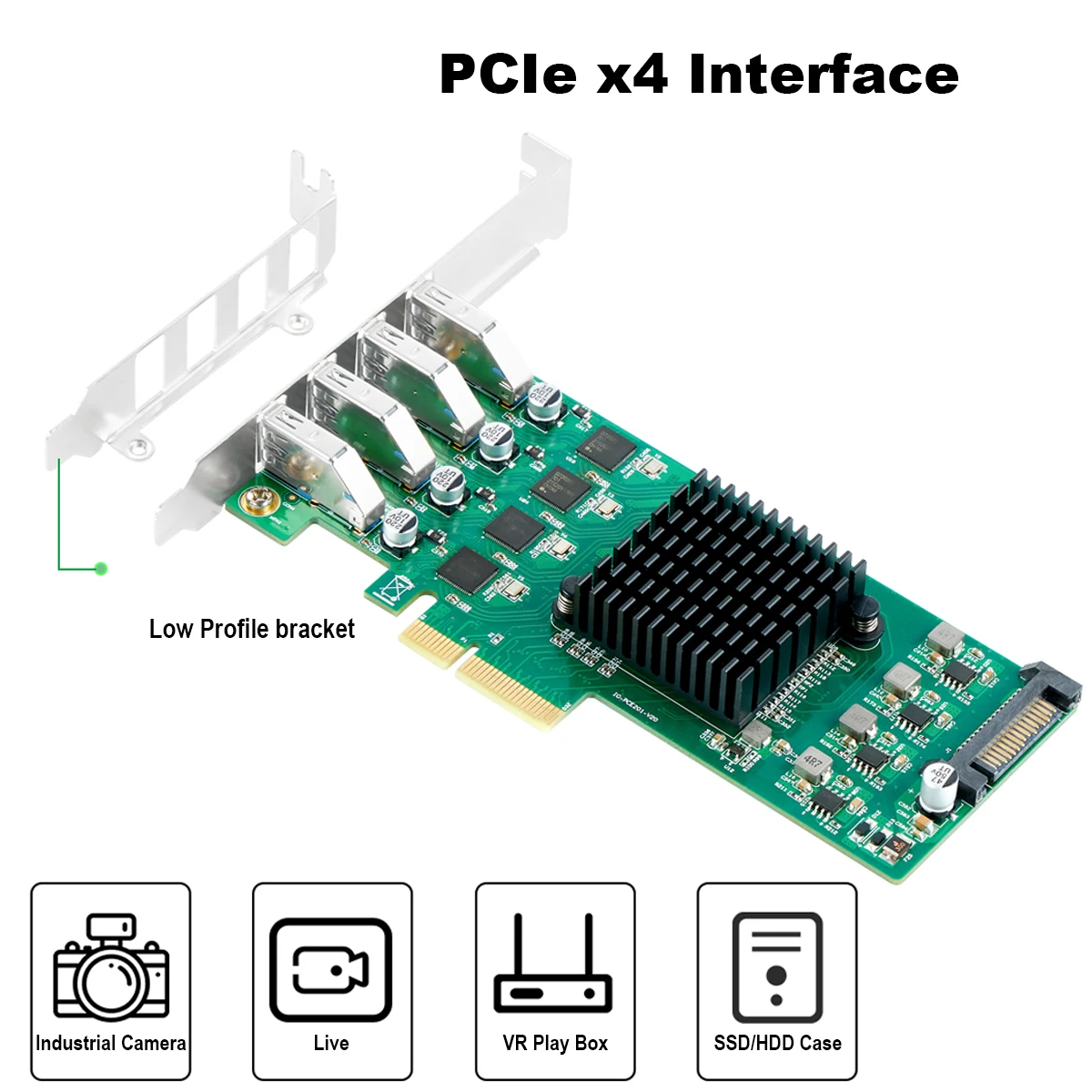 Expansion Card Computer Stock Each Port Arrive 5gbps Upd7202 Chip 20gbps Independent 4-channel USB3.0 Pcie3.0 PCBA Green IOCREST