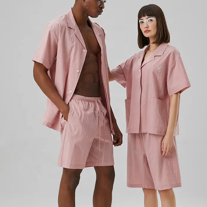 Made In China couples Pajamas cotton Product Type Women and men unisex designer Short Sleeve Night Suit Night Sleeping Wear