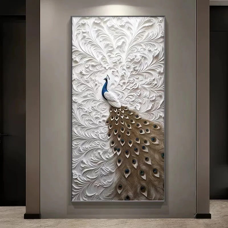Modern Peacock Flower Landscape Decorative Painting Poster Canvas Framed Crystal Porcelain Wall Art  Painting for Living Room