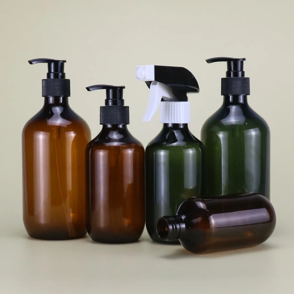 Wholesale 250ml 300ml 500ml Amber Plastic Shampoo Bottles with Pump Dispenser for Hand Lotion Shampoo Conditioner Hand Wash