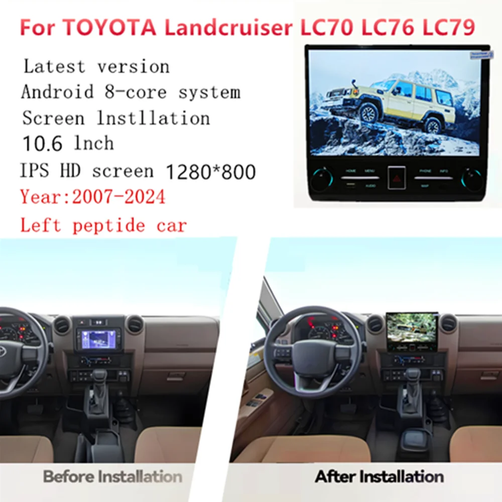10.6 Inch Android Car Radio GPS Navigation Carplay Multimedia Video Player Toyota Land Cruiser LC70 LC76 LC75 LC79 2007 to 2024