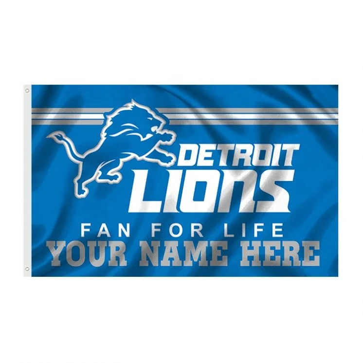 Hot Sale Custom 3X5ft  Team Outdoor Football Sports Banners With Helmet Detroit Lions Flags