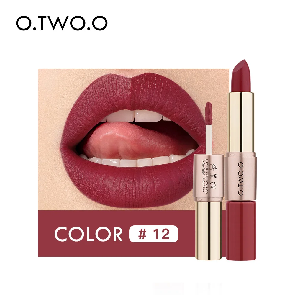 Indonesia Hot Selling Product Double Head Lipstick O.TWO.O Rose Gold Design 12 Matte Colors Ladies Lipstick