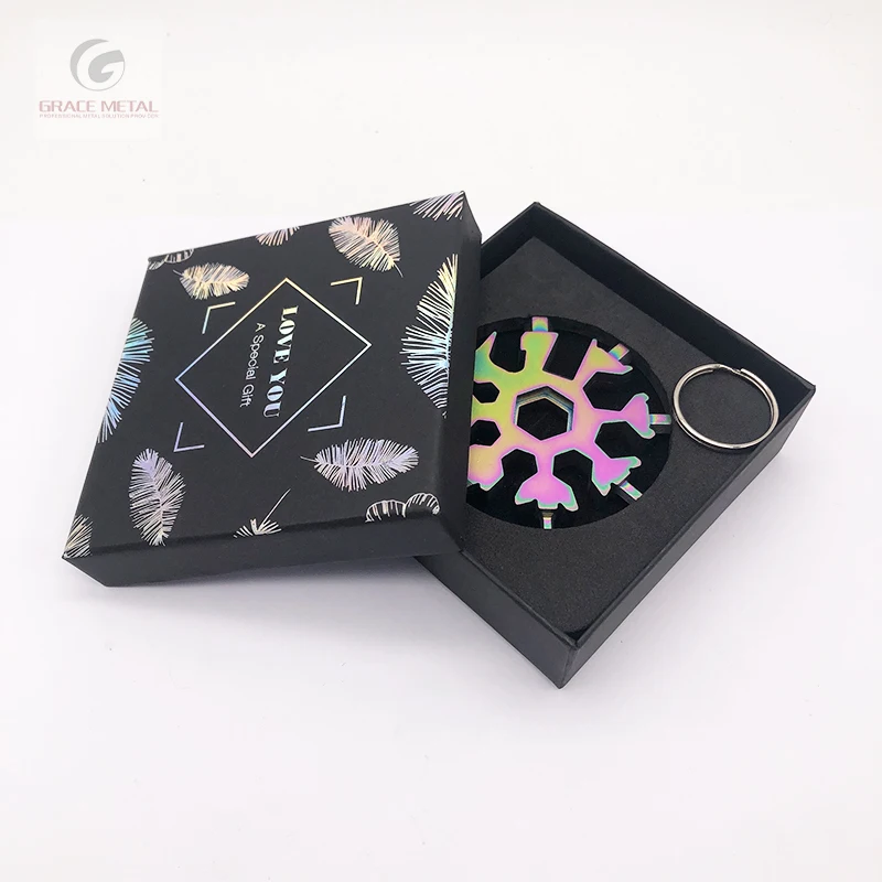 Free Sample 18 In 1 Multifunction Tools Snowflake Keychain Multi Pocket Tool For Bike