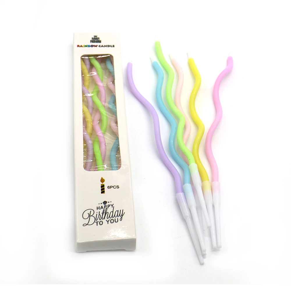 Beautiful Smokeless Candy Colors Birthday Party Ripple Candles Children Cake Decoration Metallic Twisted Spiral Birthday Candles