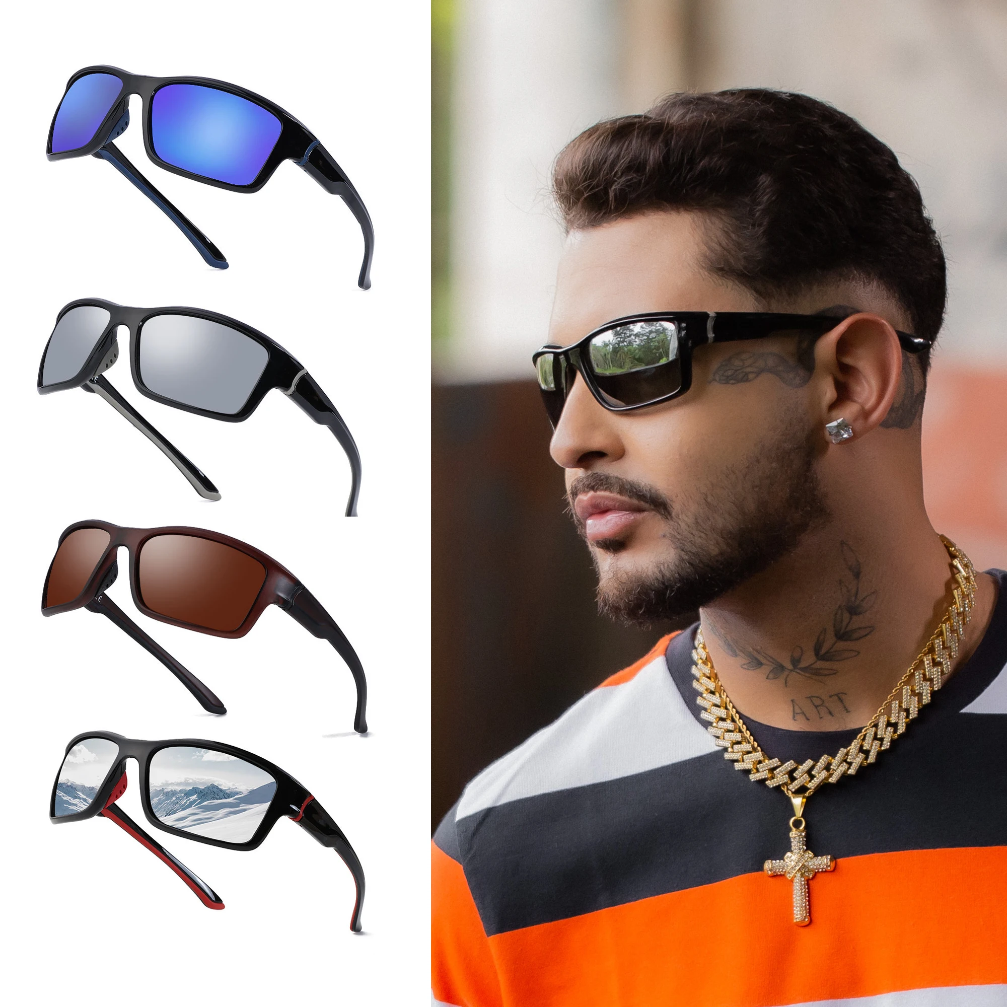 2024 New square Stylish Mirror UV 400 Polarized Lens Fishing Cycling Sport Sunglasses High Quality for Man and Woman