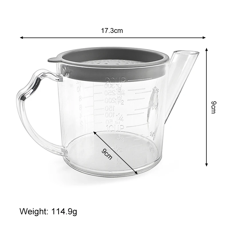 Kitchen Plastic 2 Cup Oil Grease Fat Separator Filter Measuring Cup and Strainer