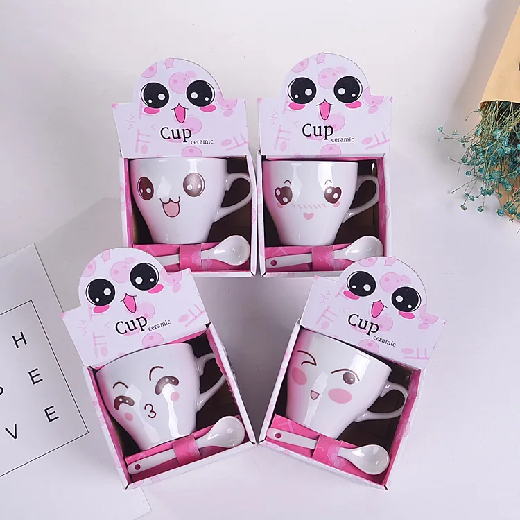 Custom creative ceramic cup letter pattern mug with lid spoon gift box set with gift coffee cup can be engraved cup