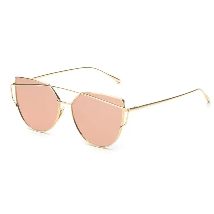 
2021 Wholesale New Designer Brand Fashion Shades Women Classic Flat Mirror Lenses Oversized Metal Sunglasses For Women 