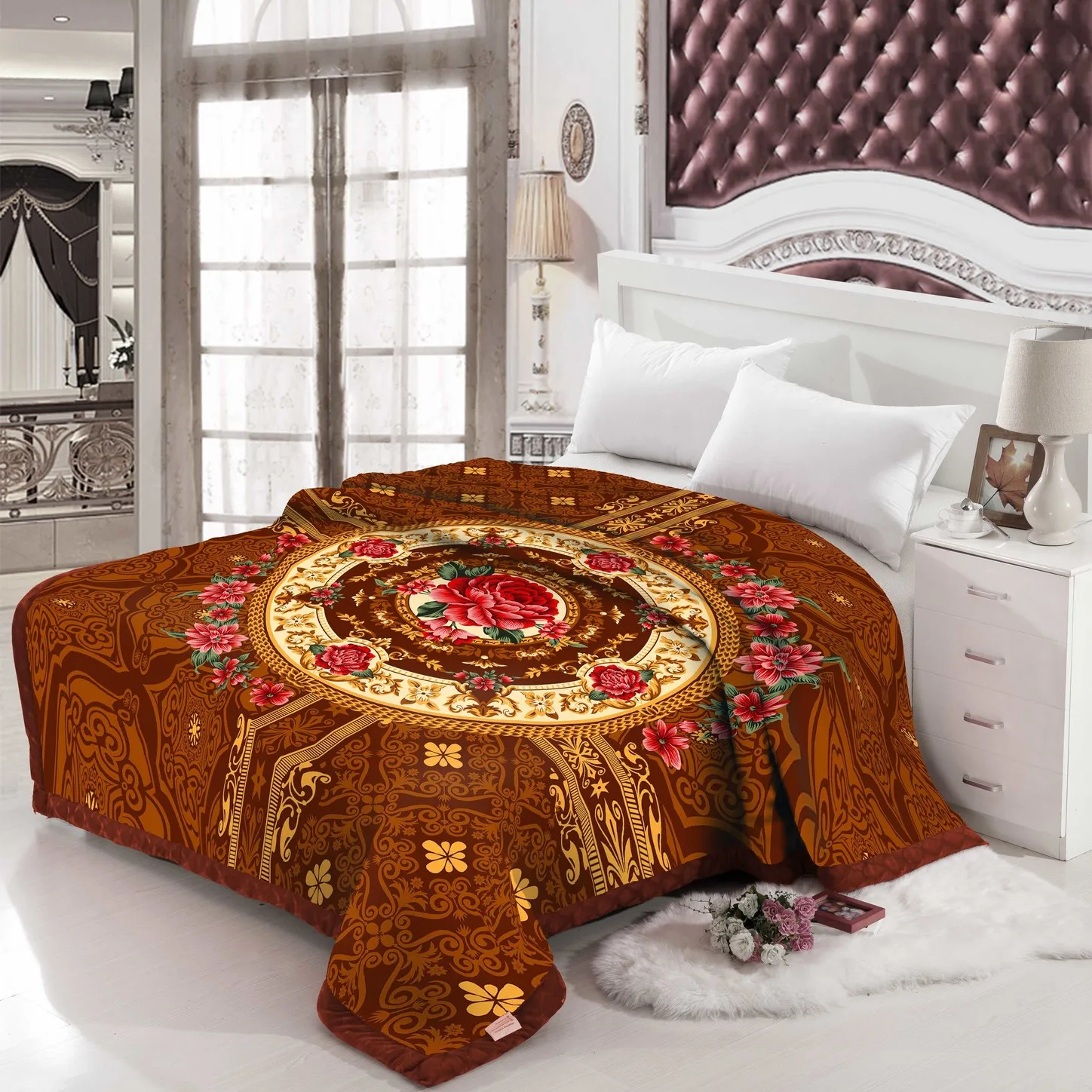 thick spain bedroom single size one ply Red grid printed mink blanket