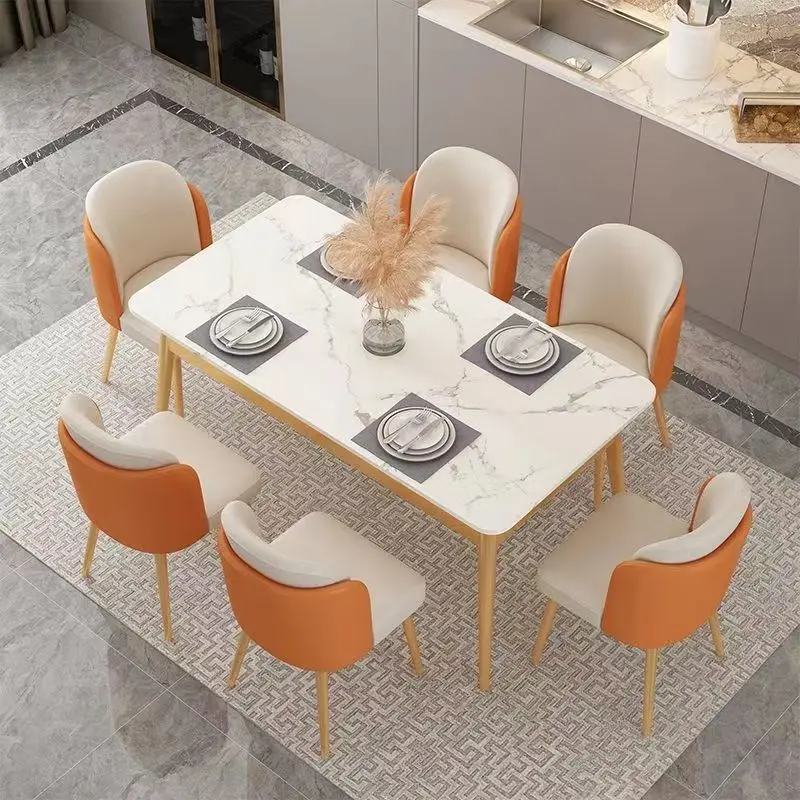 Light luxury marble dining table and chair combination rectangular small apartment home dining table set