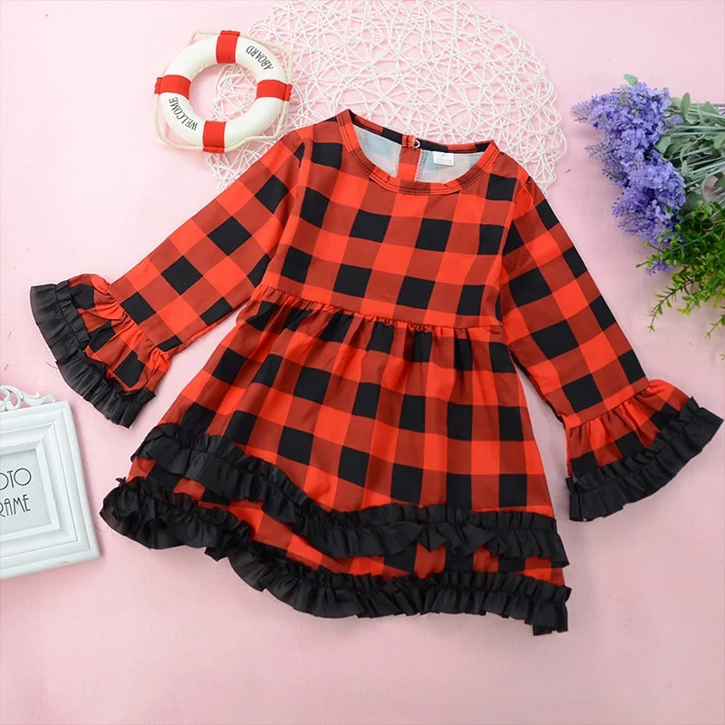 Baby Girls Beautiful Princess Dress Fall  Wholesale Plaid Patterns And Long Sleeve Dress For Young Girls