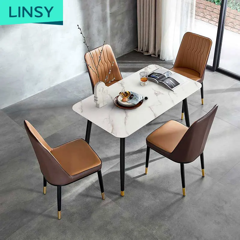 Linsy New Home Small Unit Simple kitchen Room Dining Table Set With 4/6 Chair