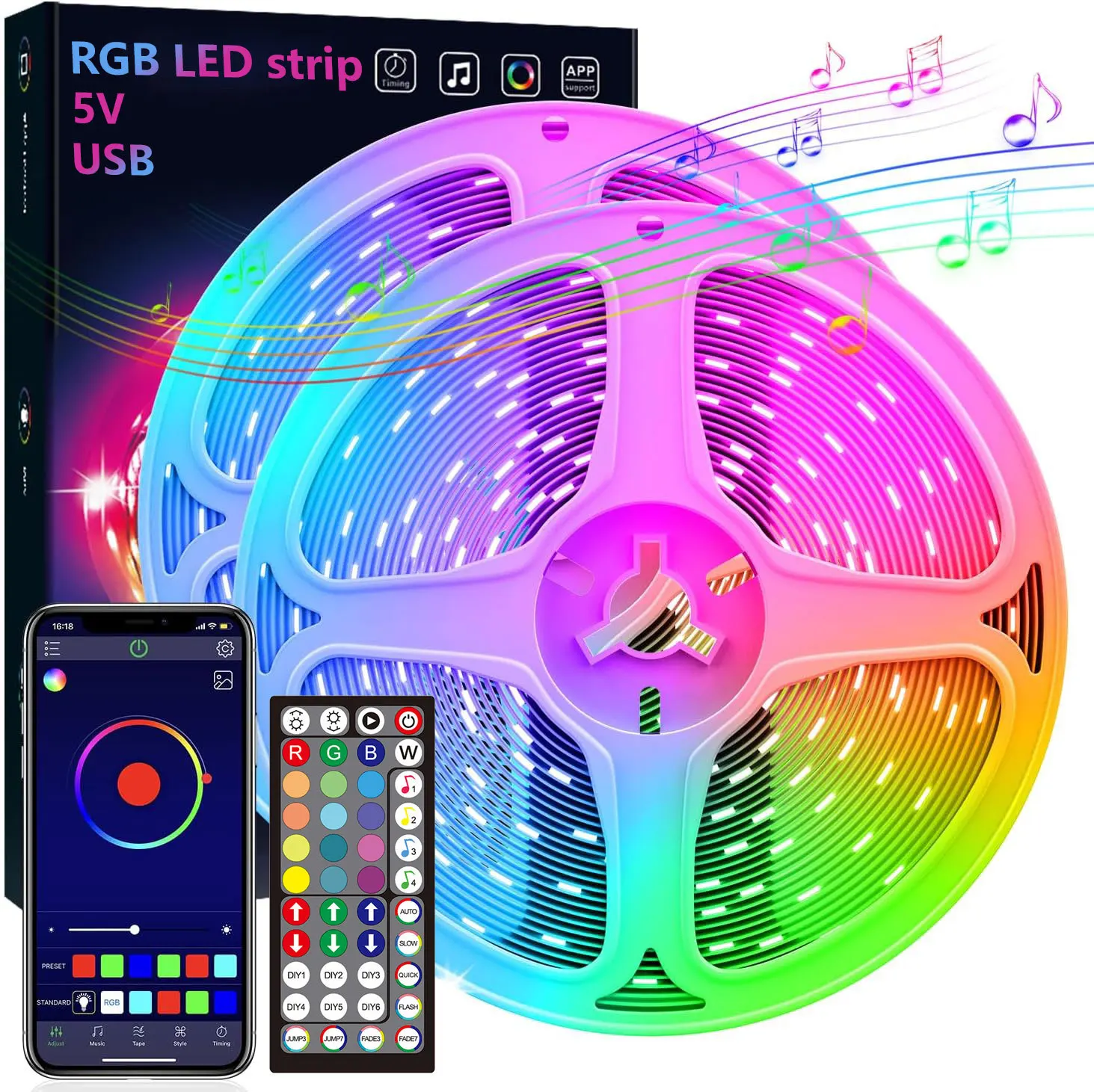 Прямая Продажа с фабрики 5 В USB SMD5050RGB 3535 гибкая светодиодная лента RGB 24 ключа 44 клавиши управление приложением для украшения дома